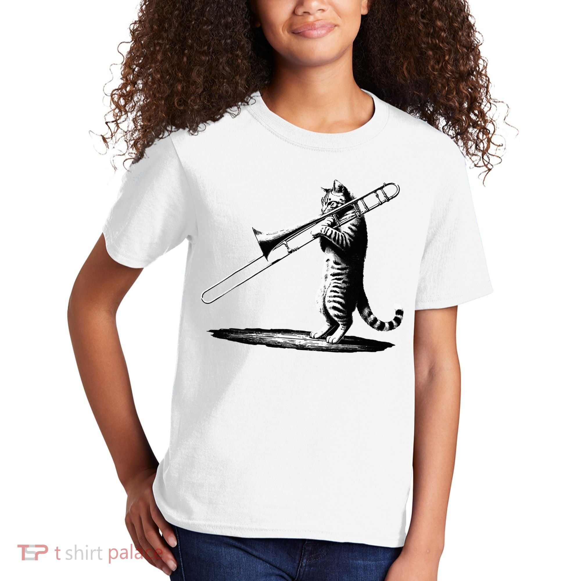 Cat Playing Trombone Player Trombonist Instrument Kids T-Shirt