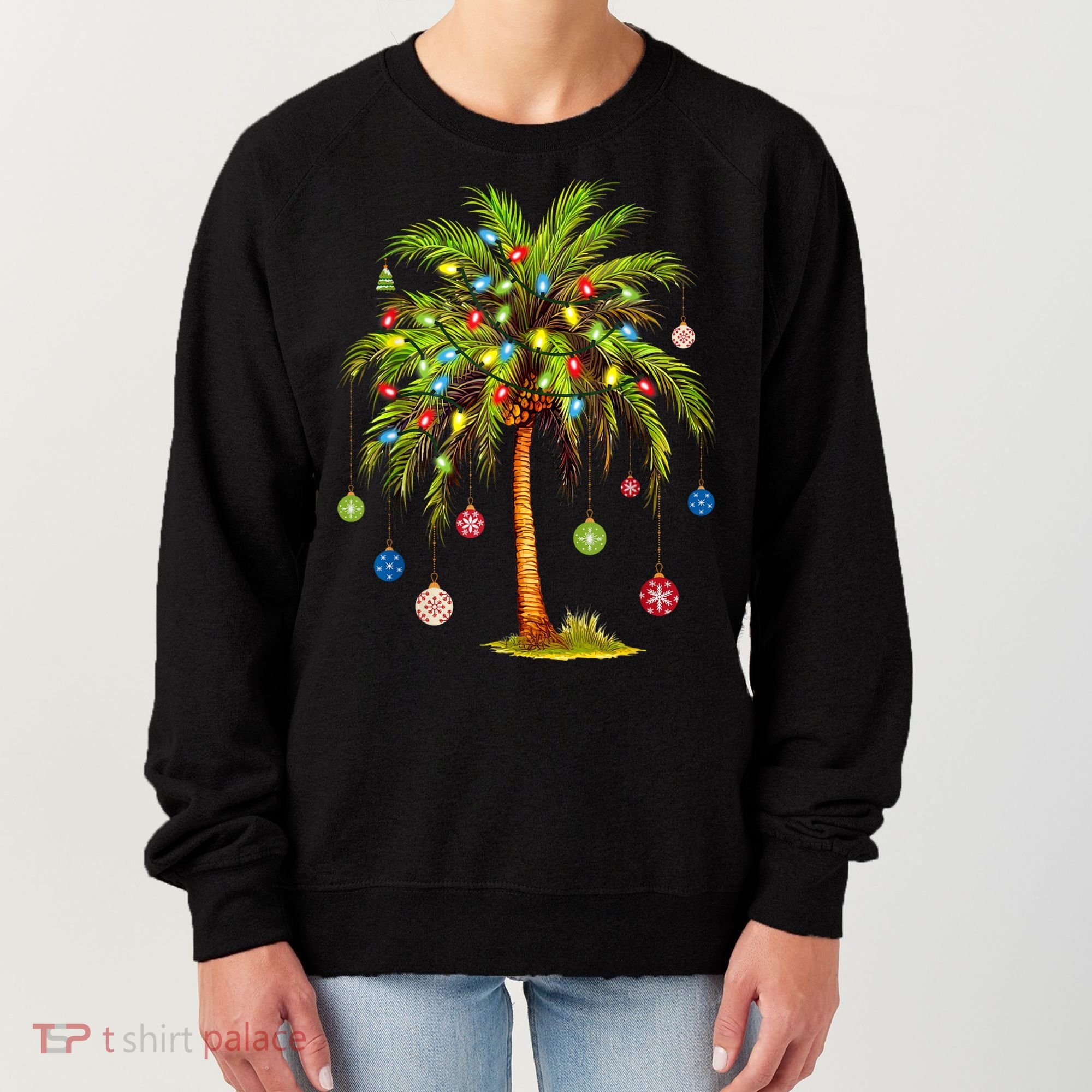 Christmas Palm Tree Light Hawaiian Tropical Xmas Women's Sweatshirt