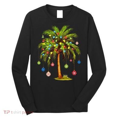 Christmas Palm Tree Light Hawaiian Tropical Xmas Long Sleeve Shirt