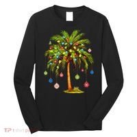 Christmas Palm Tree Light Hawaiian Tropical Xmas Long Sleeve Shirt thumb 0