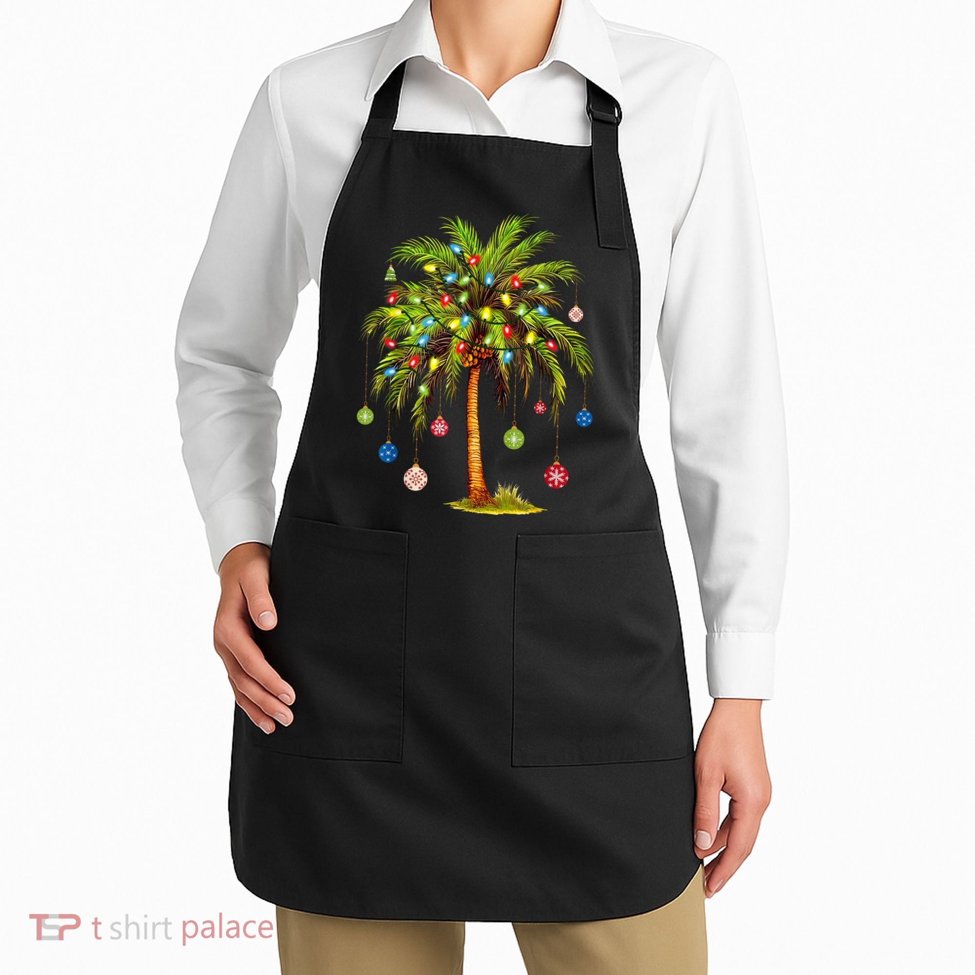 Christmas Palm Tree Light Hawaiian Tropical Xmas Apron