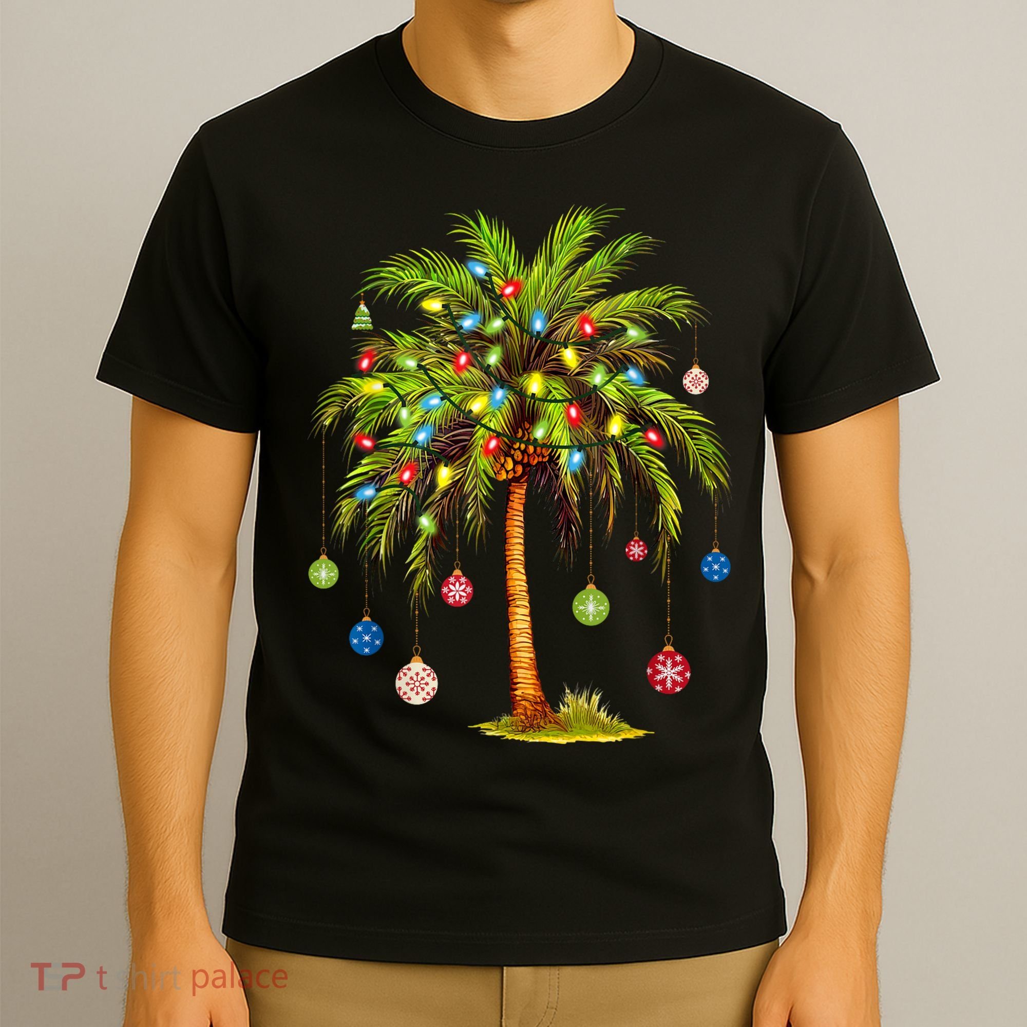Christmas Palm Tree Light Hawaiian Tropical Xmas T-Shirt