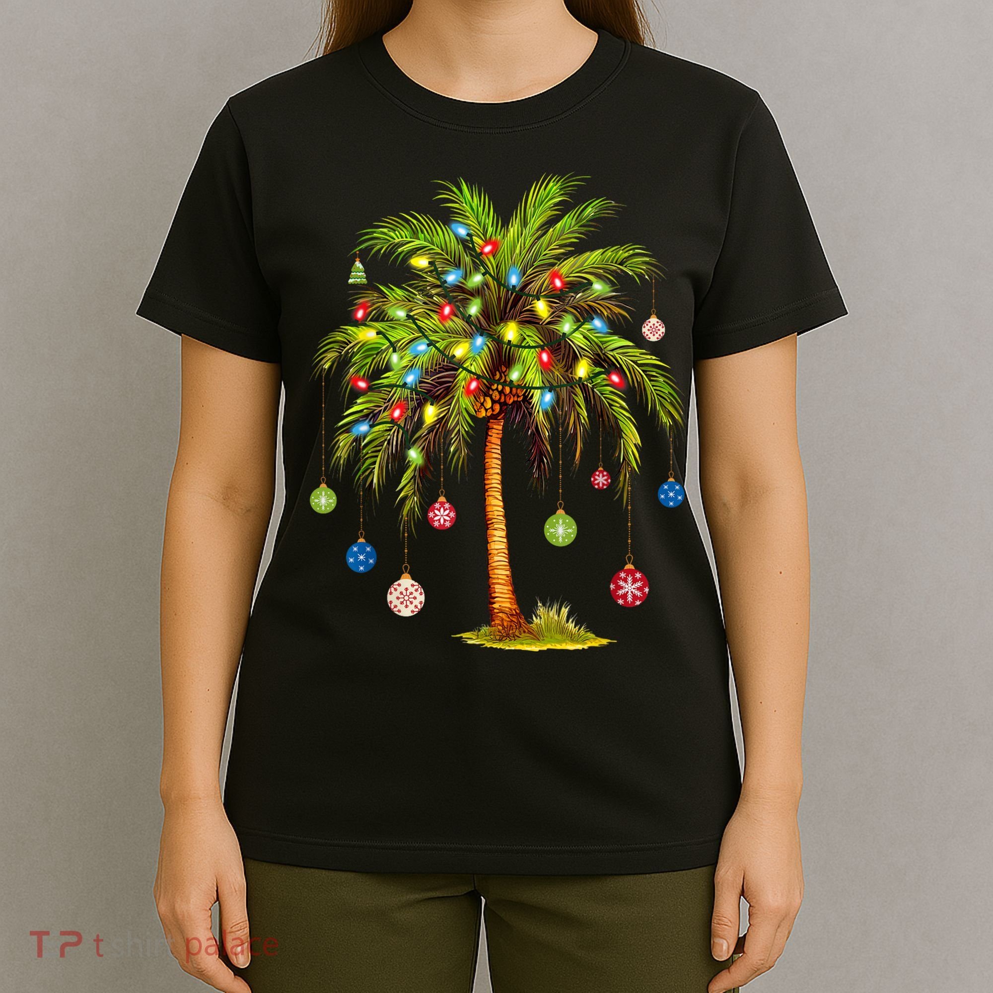 Christmas Palm Tree Light Hawaiian Tropical Xmas T-Shirt