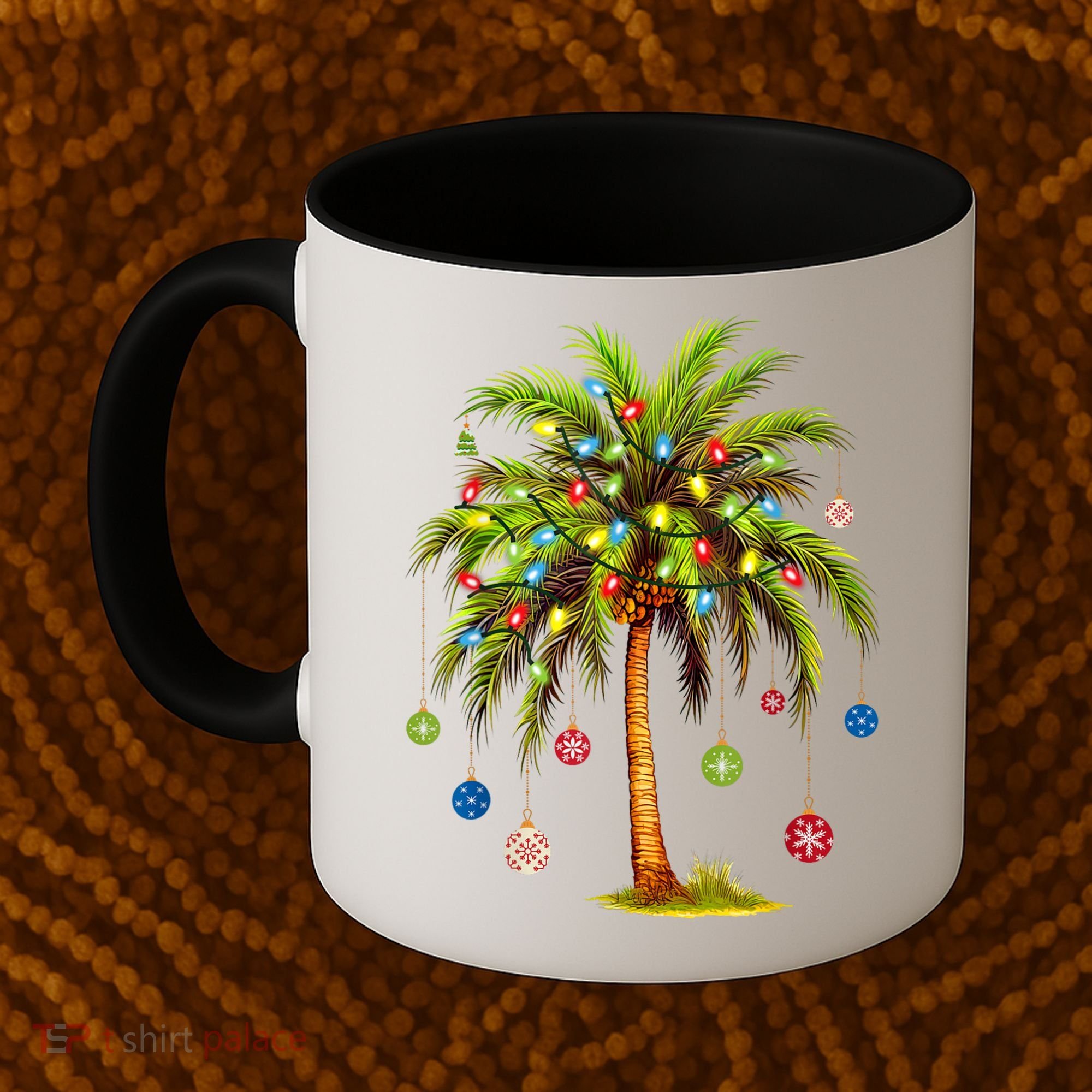 Christmas Palm Tree Light Hawaiian Tropical Xmas Coffee Mug