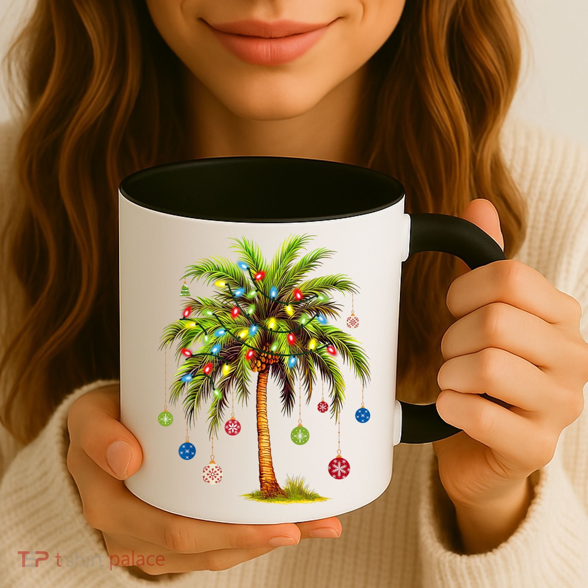 Christmas Palm Tree Light Hawaiian Tropical Xmas Coffee Mug