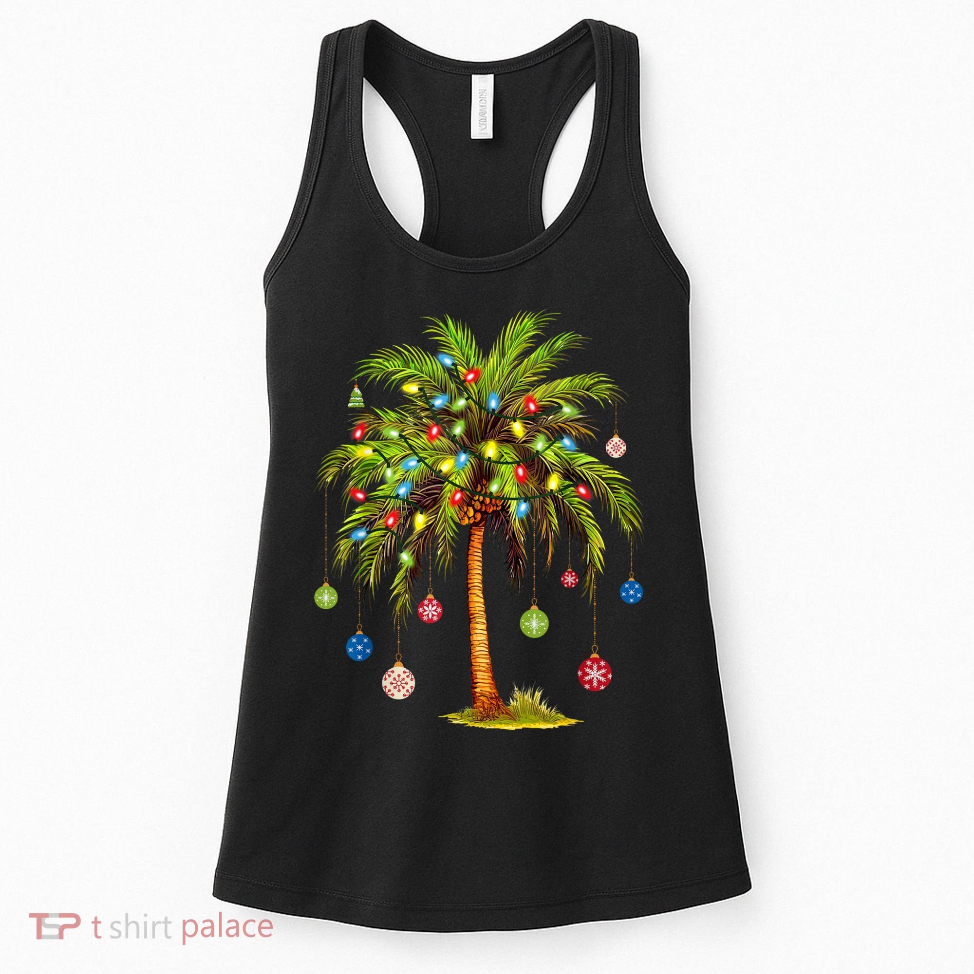 Christmas Palm Tree Light Hawaiian Tropical Xmas Women's Tank Top