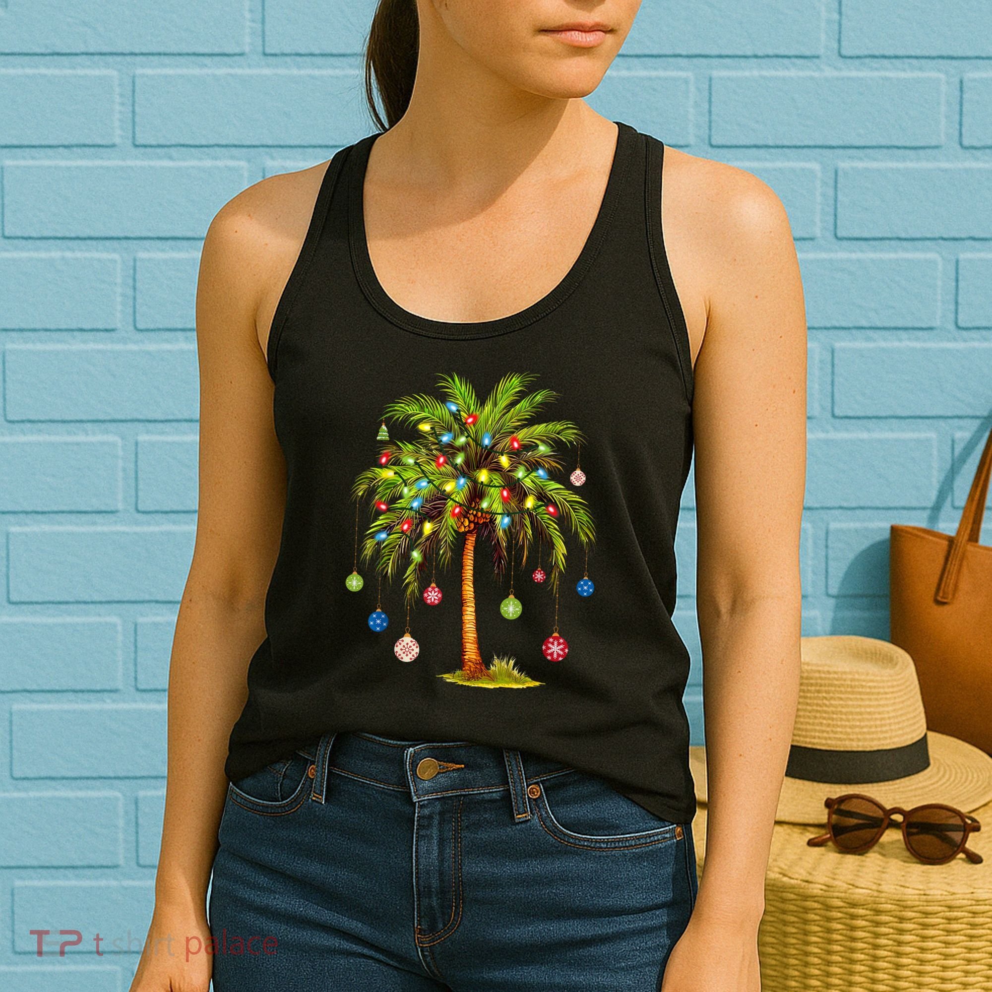 Christmas Palm Tree Light Hawaiian Tropical Xmas Women's Tank Top