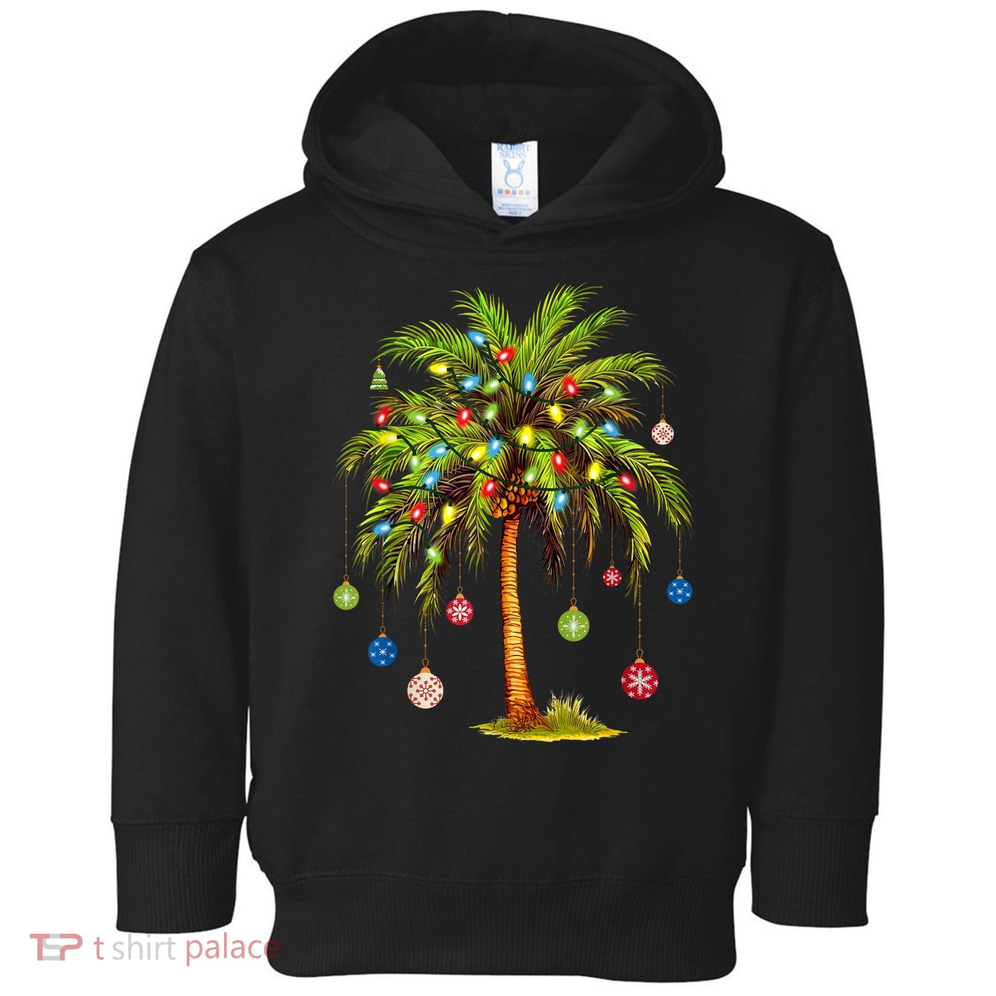 Christmas Palm Tree Light Hawaiian Tropical Xmas Toddler Hoodie
