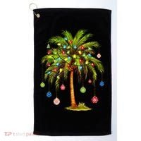 Christmas Palm Tree Light Hawaiian Tropical Xmas Golf Towel thumb 0
