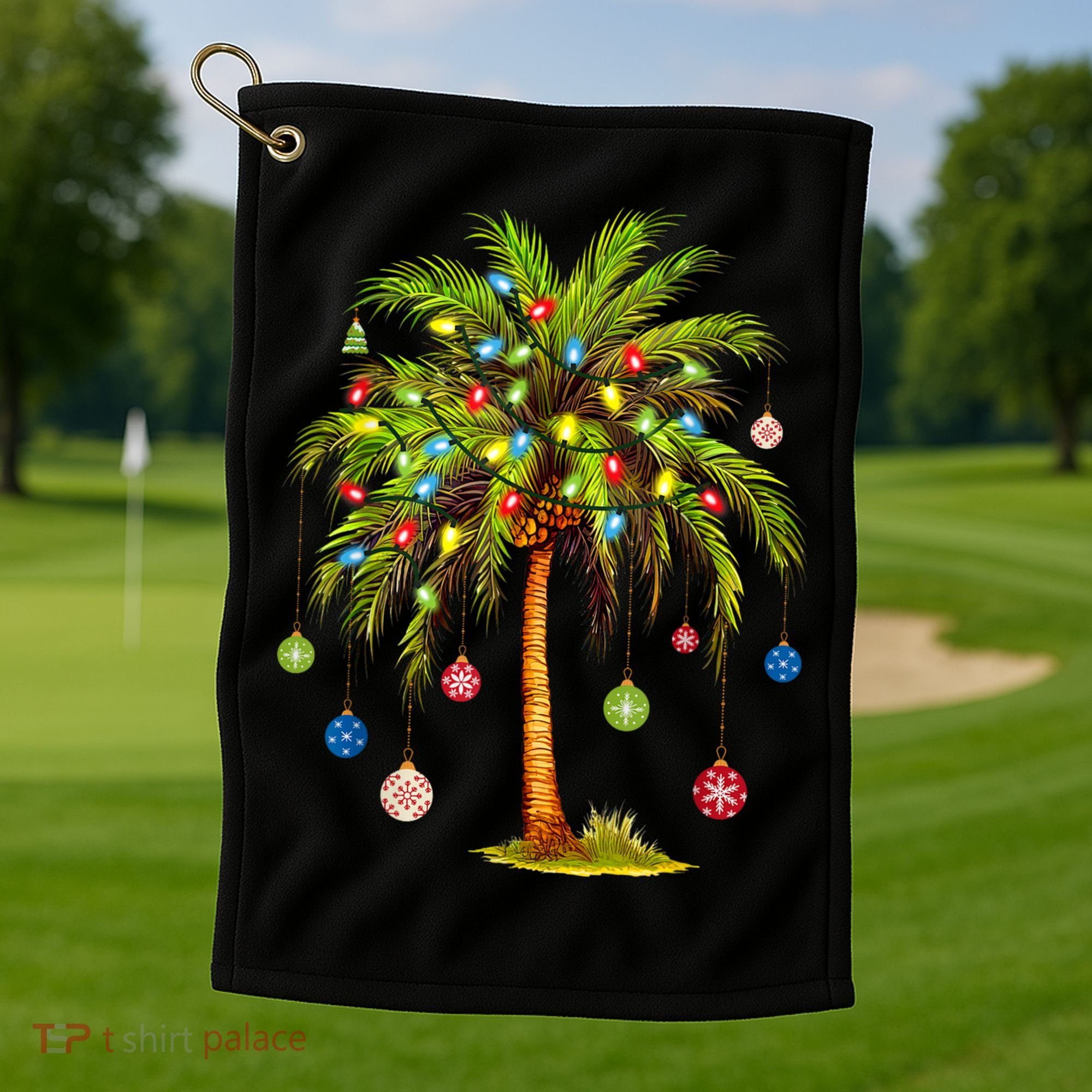 Christmas Palm Tree Light Hawaiian Tropical Xmas Golf Towel