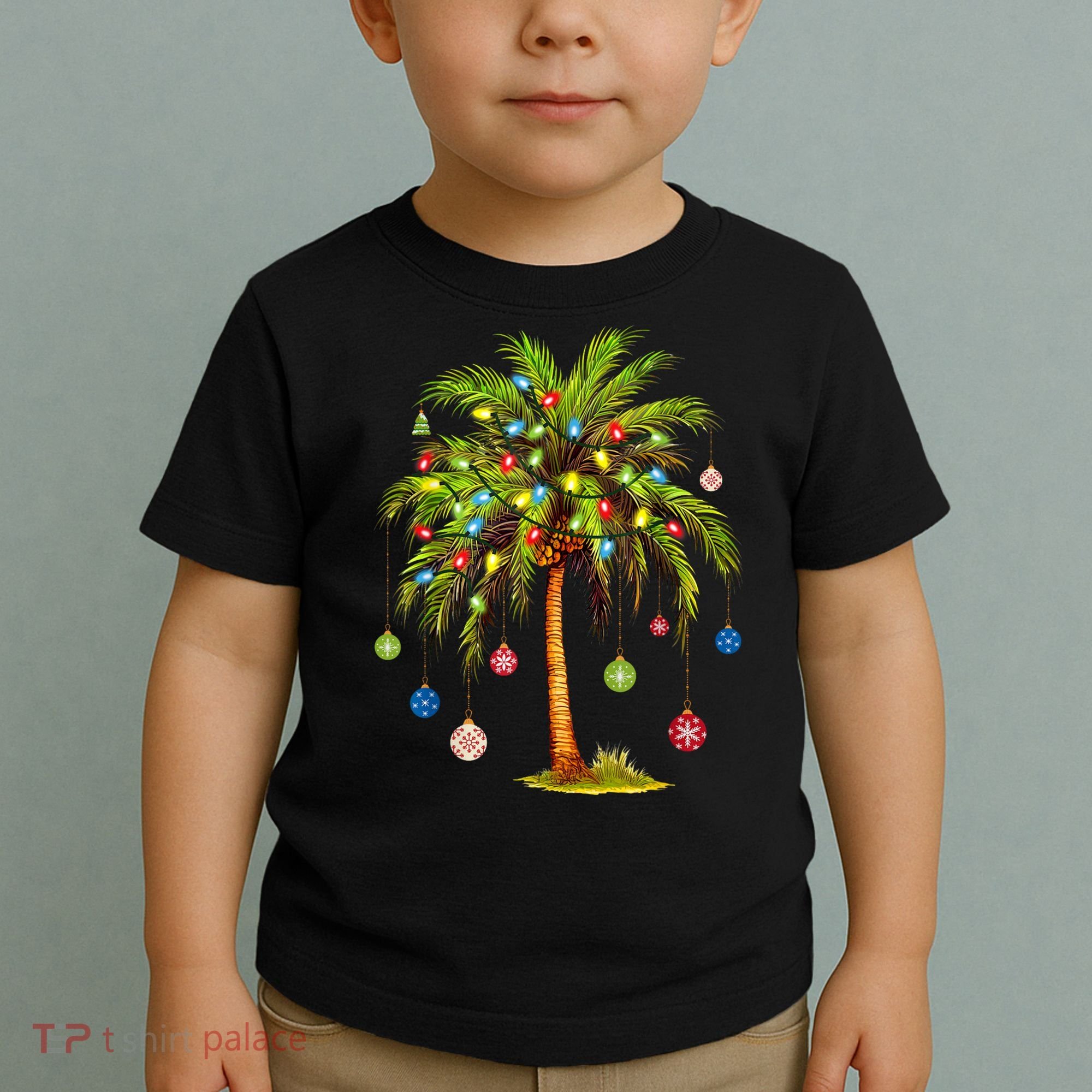 Christmas Palm Tree Light Hawaiian Tropical Xmas Toddler T-Shirt