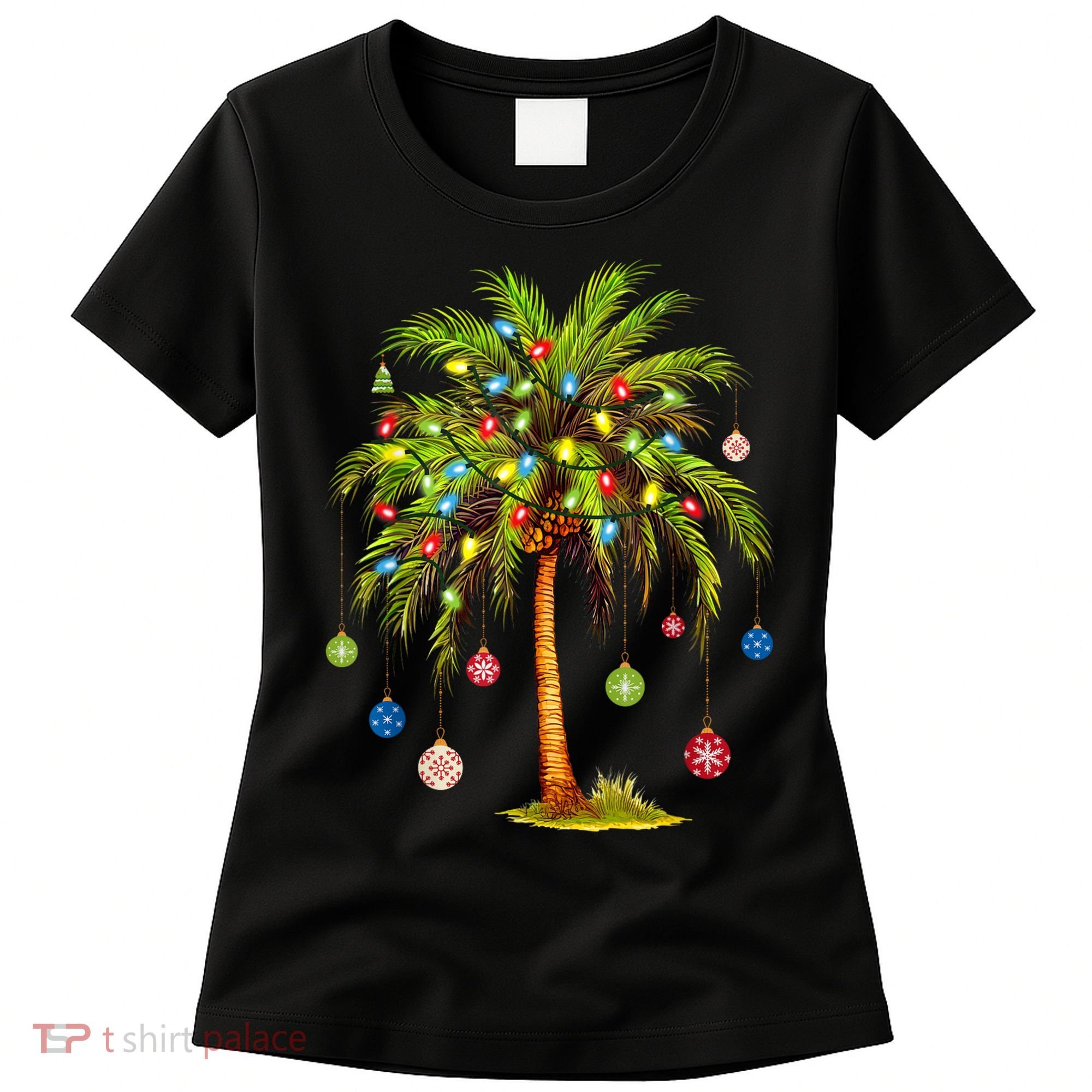 Christmas Palm Tree Light Hawaiian Tropical Xmas Women's T-Shirt