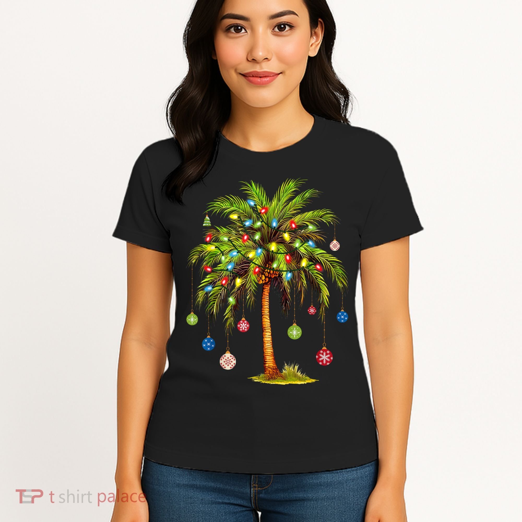 Christmas Palm Tree Light Hawaiian Tropical Xmas Women's T-Shirt