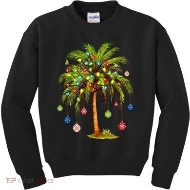 Christmas Palm Tree Light Hawaiian Tropical Xmas Kids Sweatshirt