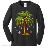 Christmas Palm Tree Light Hawaiian Tropical Xmas Kids Long Sleeve Shirt thumb 0