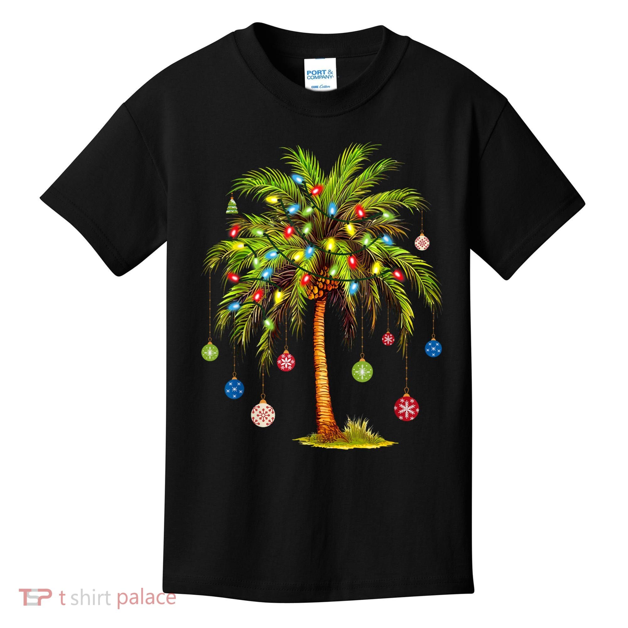 Christmas Palm Tree Light Hawaiian Tropical Xmas Kids T-Shirt