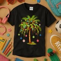 Christmas Palm Tree Light Hawaiian Tropical Xmas Kids T-Shirt thumb 3
