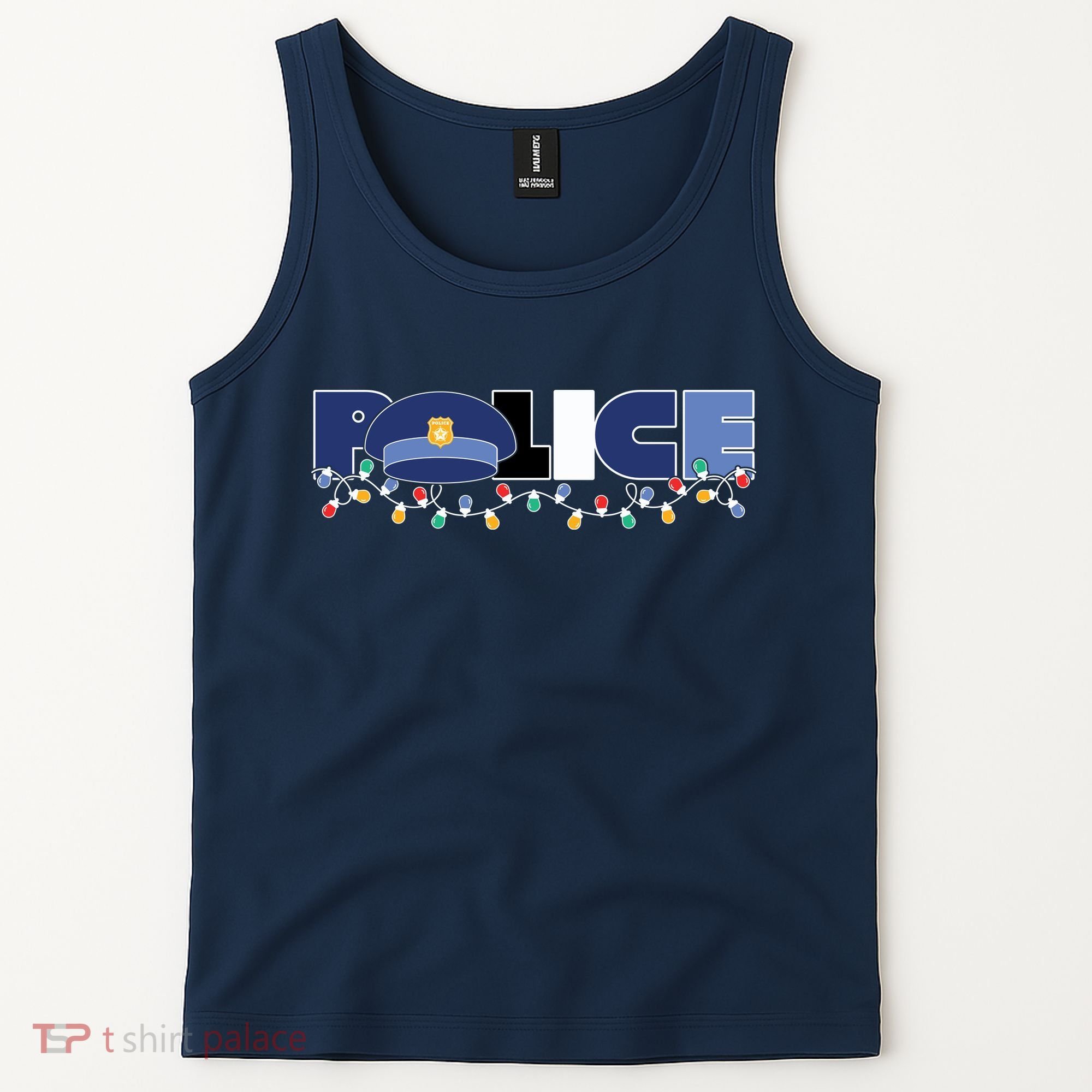 Christmas Police Texture Police Hat Graphic Oversized Tank Top