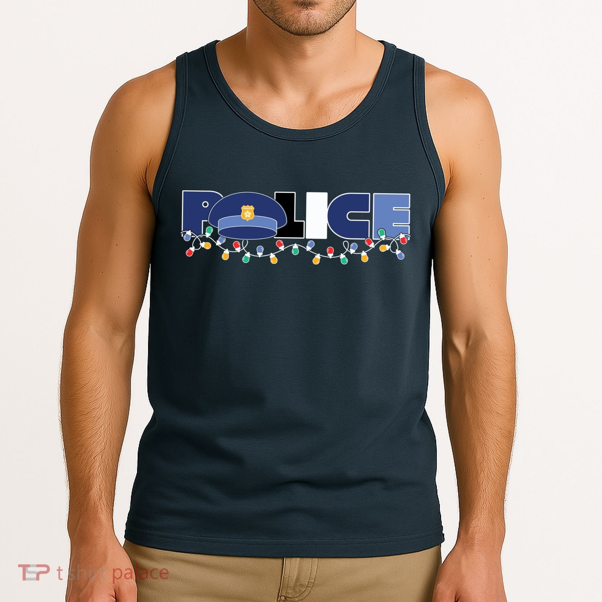 Christmas Police Texture Police Hat Graphic Oversized Tank Top