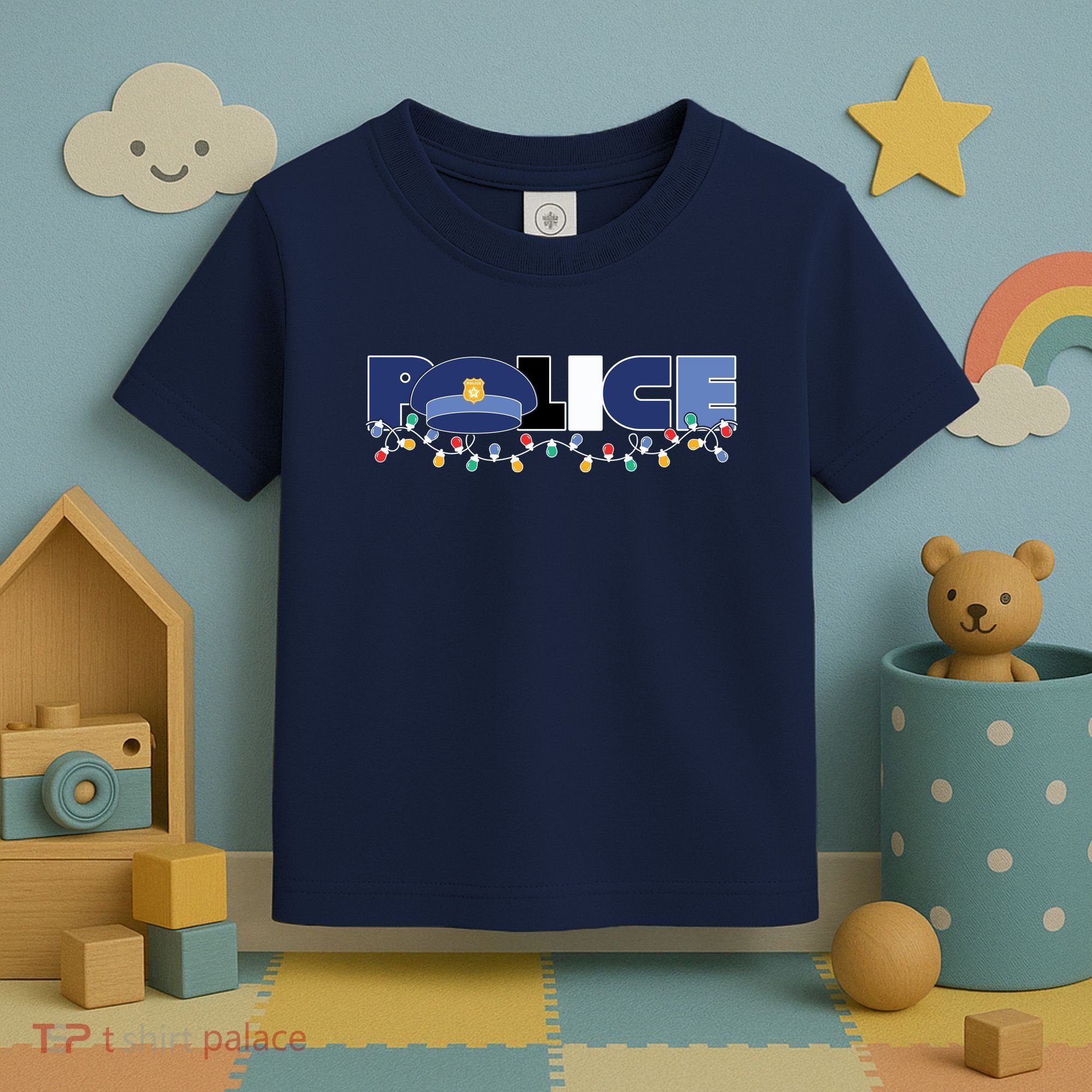 Christmas Police Texture Police Hat Graphic Oversized Toddler T-Shirt