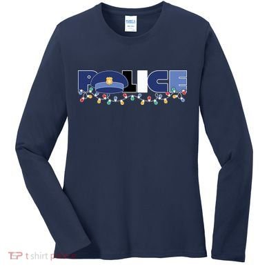 Christmas Police Texture Police Hat Graphic Oversized Women's Long Sleeve Shirt