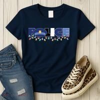 Christmas Police Texture Police Hat Graphic Oversized Women's T-Shirt thumb 3