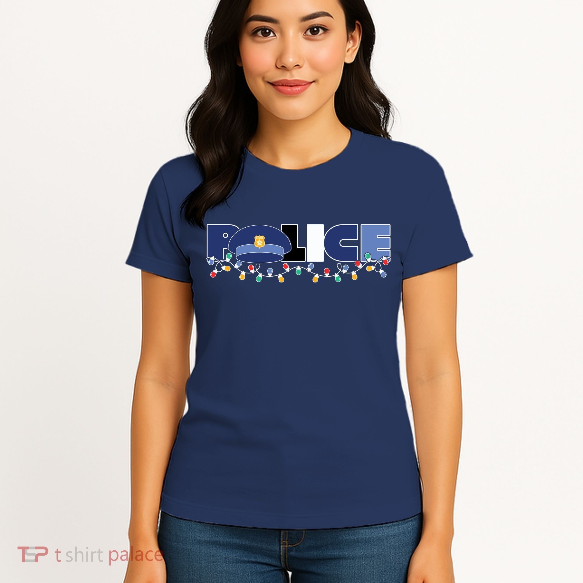 Christmas Police Texture Police Hat Graphic Oversized Women's T-Shirt