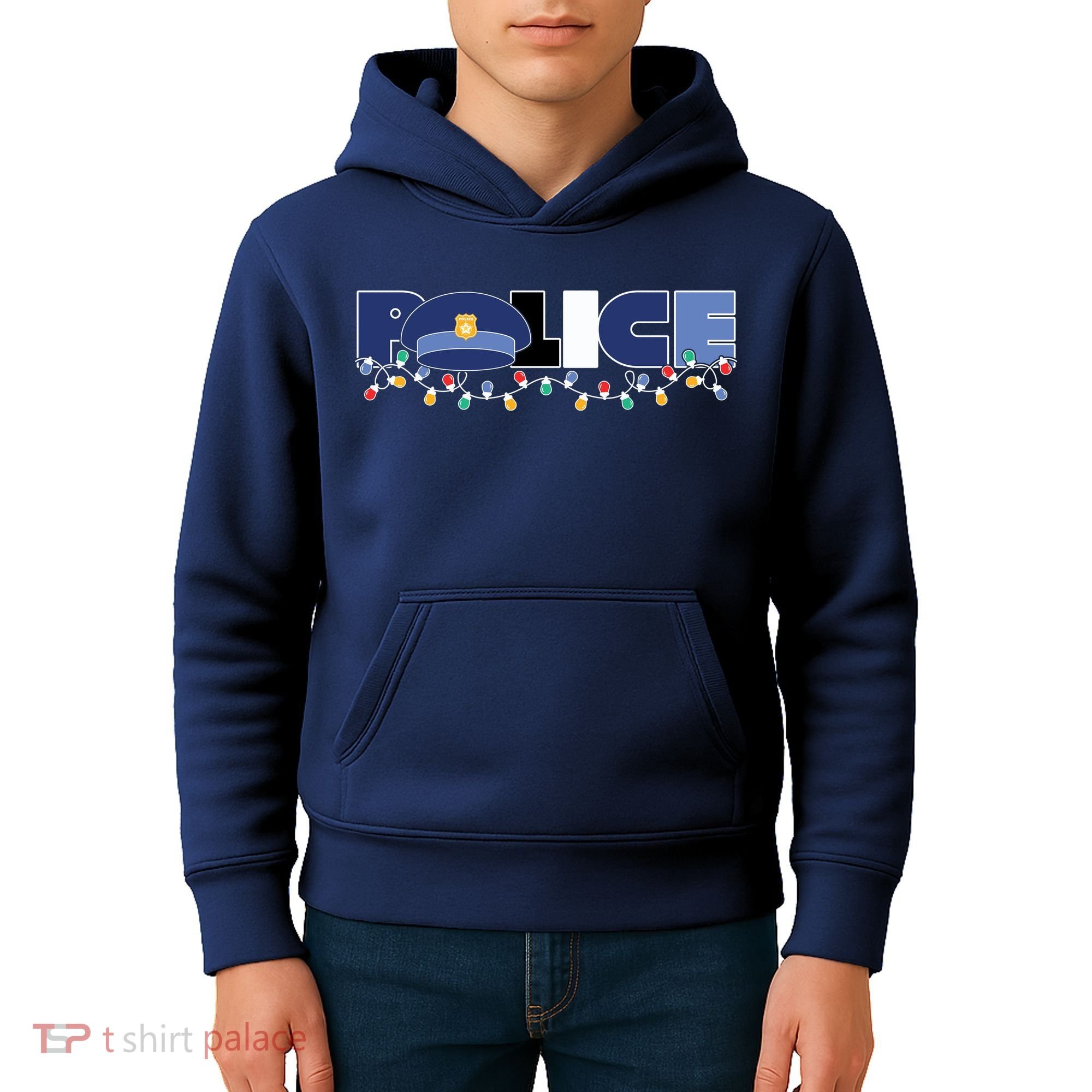 Christmas Police Texture Police Hat Graphic Oversized Kids Hoodie