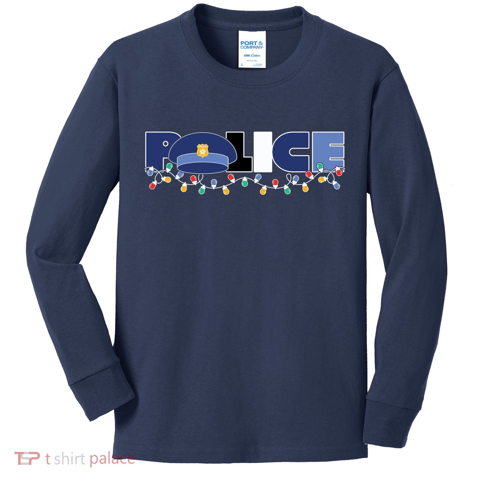 Christmas Police Texture Police Hat Graphic Oversized Kids Long Sleeve Shirt