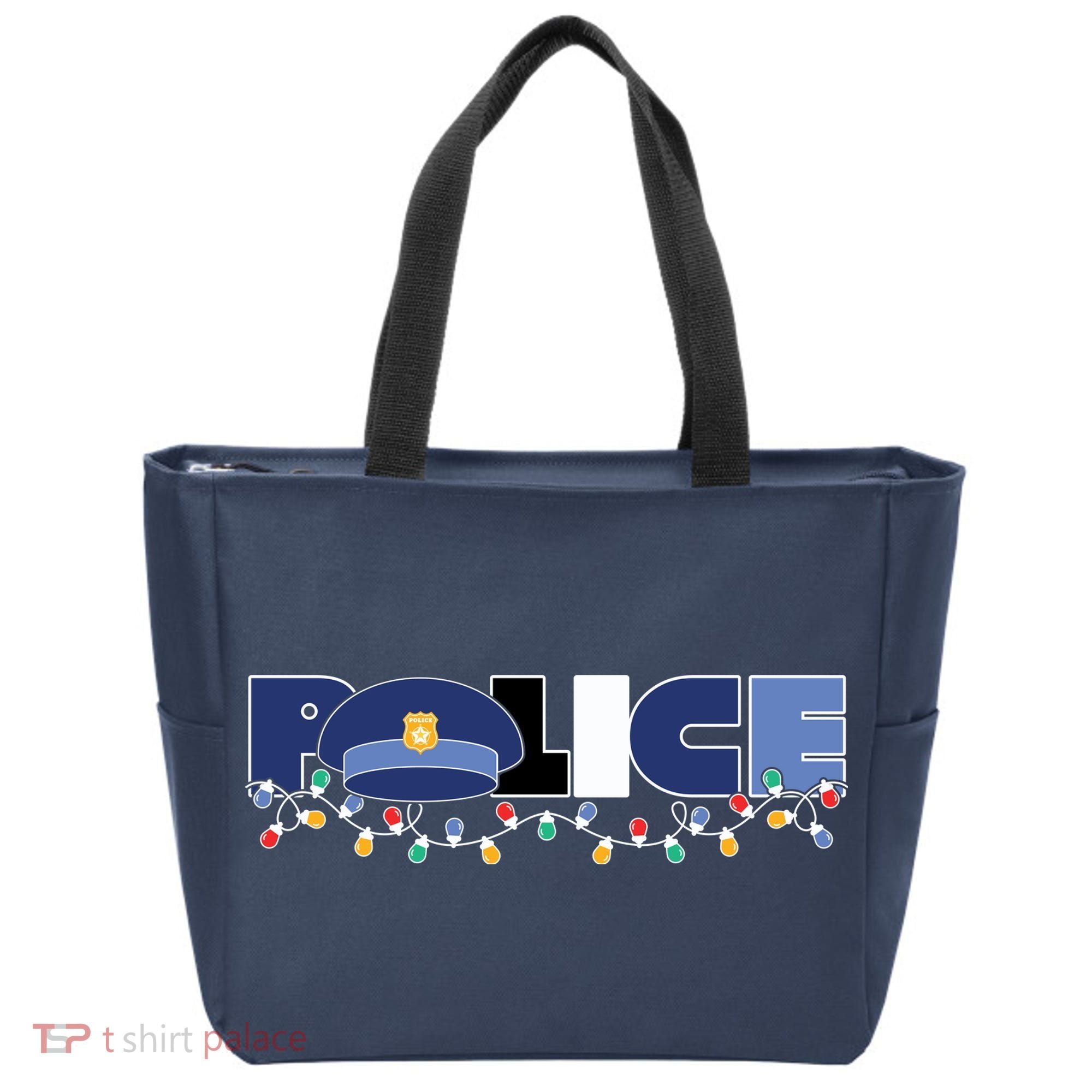 Christmas Police Texture Police Hat Graphic Oversized Tote Bag