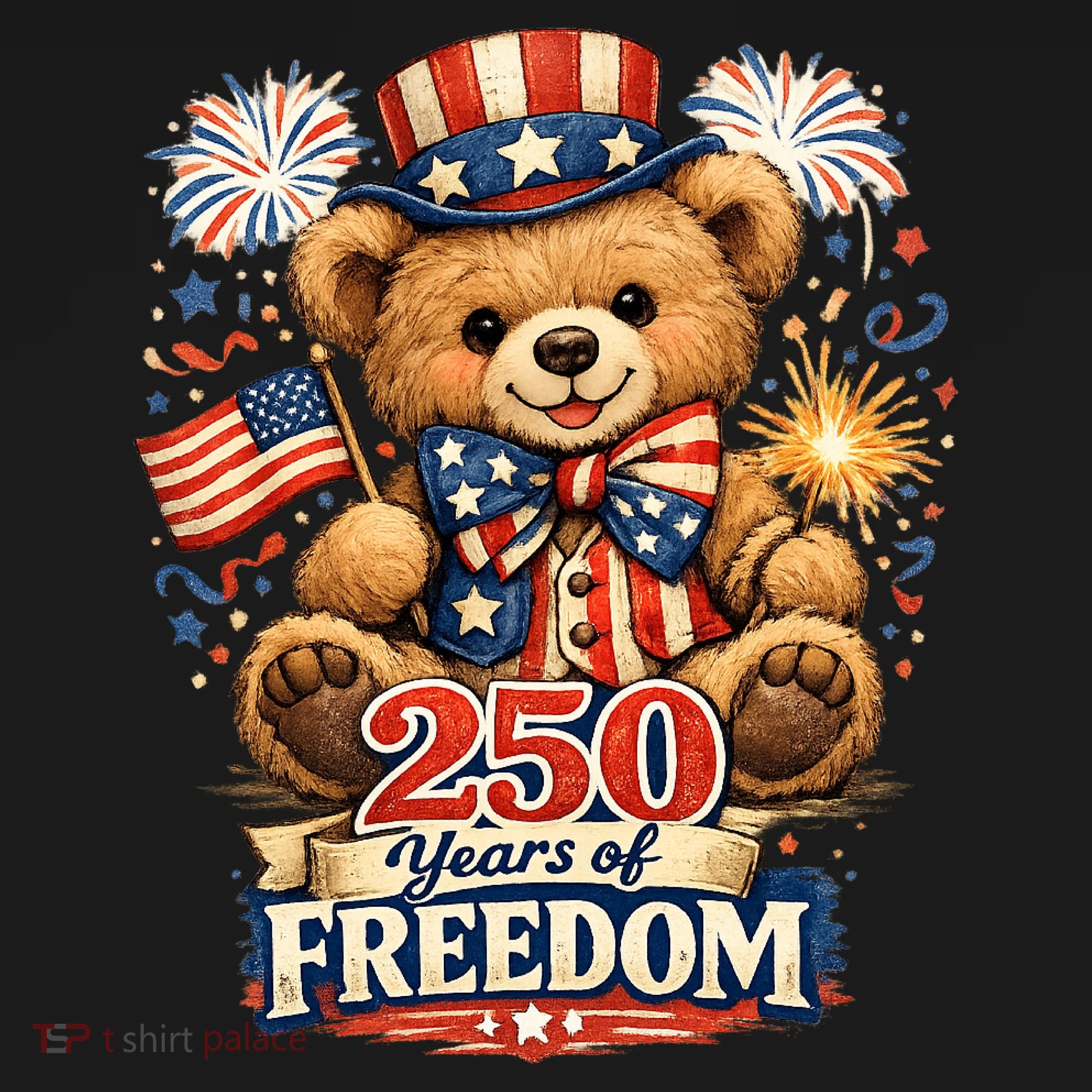 Cute Patriotic Teddy Bear 250 Years Of Freedom 250th Anniversary Of America USA Flexfit Unipanel Trucker Cap