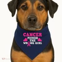 Cancer Picked The Wrong Pink Ribbon USA-Made Doggie Bandana thumb 1