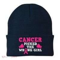 Cancer Picked The Wrong Pink Ribbon Beanie thumb 0
