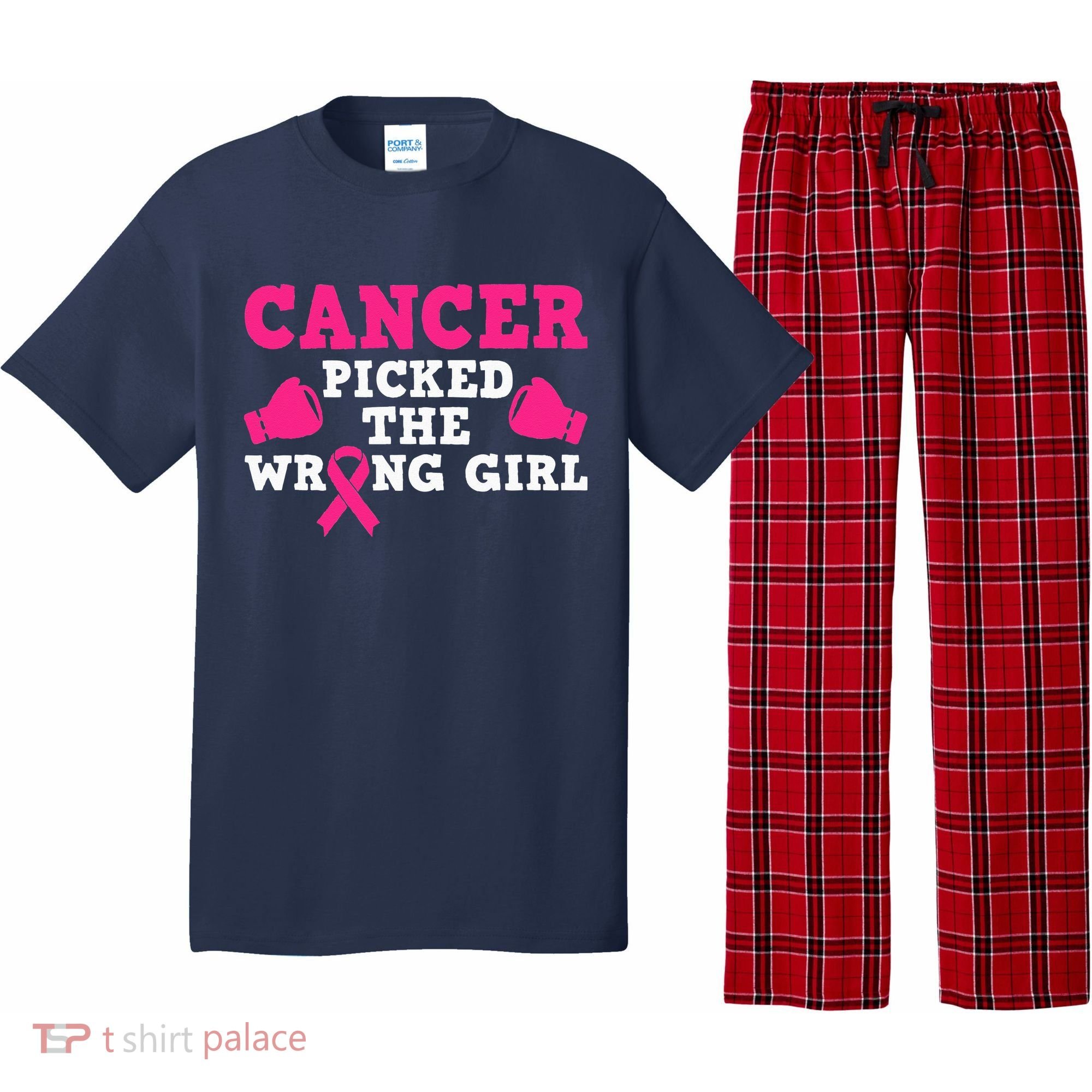 Cancer Picked The Wrong Pink Ribbon Pajama Set