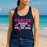 Cancer Picked The Wrong Pink Ribbon Women's Tank Top thumb 2