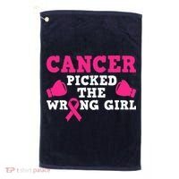 Cancer Picked The Wrong Pink Ribbon Golf Towel thumb 0