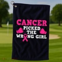 Cancer Picked The Wrong Pink Ribbon Golf Towel thumb 1