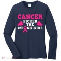 Cancer Picked The Wrong Pink Ribbon Women's Long Sleeve Shirt thumb 0