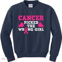 Cancer Picked The Wrong Pink Ribbon Kids Sweatshirt thumb 0