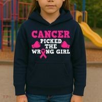 Cancer Picked The Wrong Pink Ribbon Kids Hoodie thumb 3
