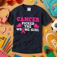 Cancer Picked The Wrong Pink Ribbon Kids T-Shirt thumb 3