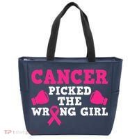 Cancer Picked The Wrong Pink Ribbon Tote Bag thumb 0