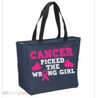 Cancer Picked The Wrong Pink Ribbon Tote Bag thumb 2