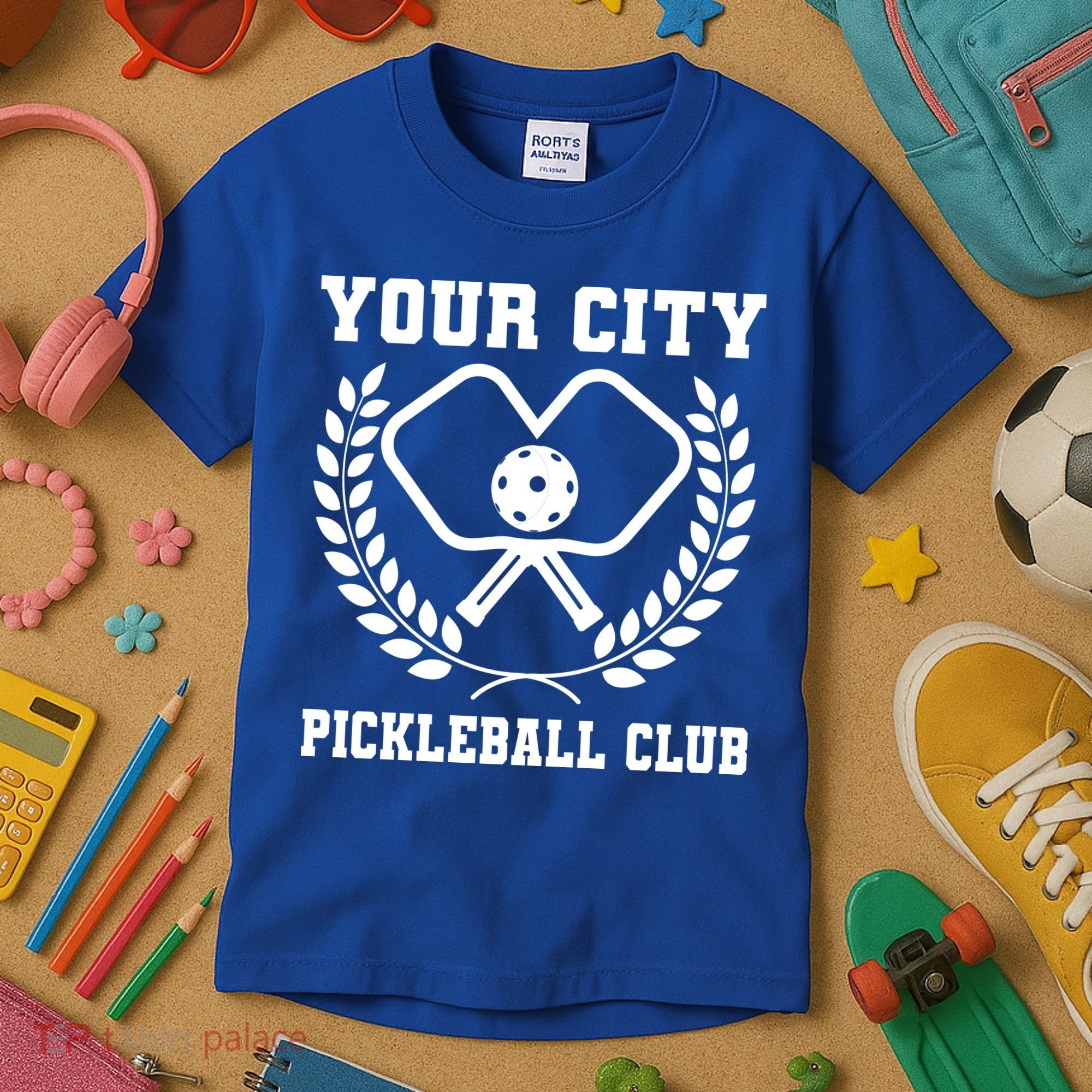 Custom Pickleball Team Personalize City Name Kids T-Shirt