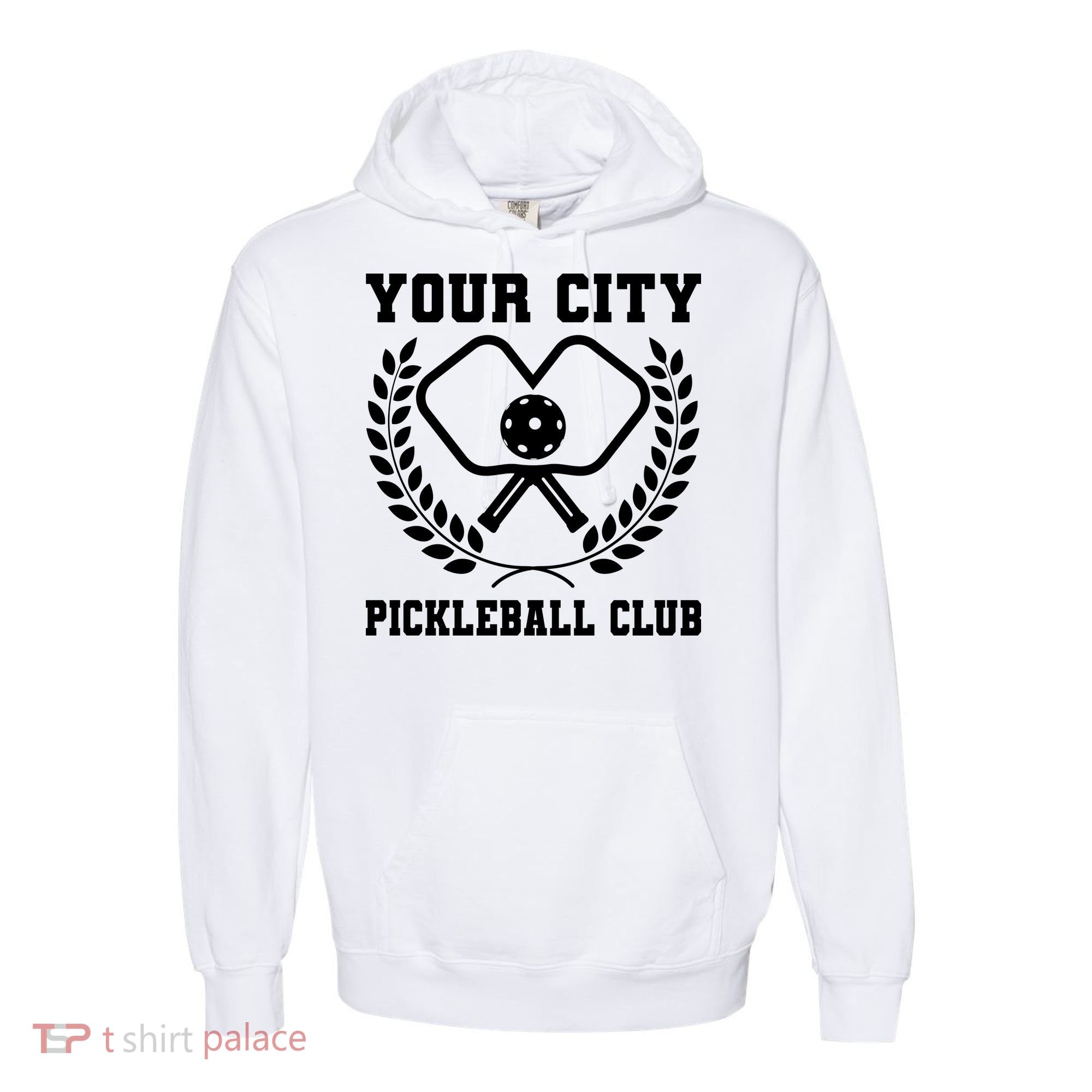 Custom Pickleball Team Personalize City Name Comfort Colors Garment-Dyed Hooded Sweatshirt