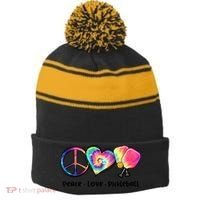 Cute Pickleball Tie Dye Peace Love Pickleball Lovers Gift Ideas Stripe Pom Pom Beanie thumb 0