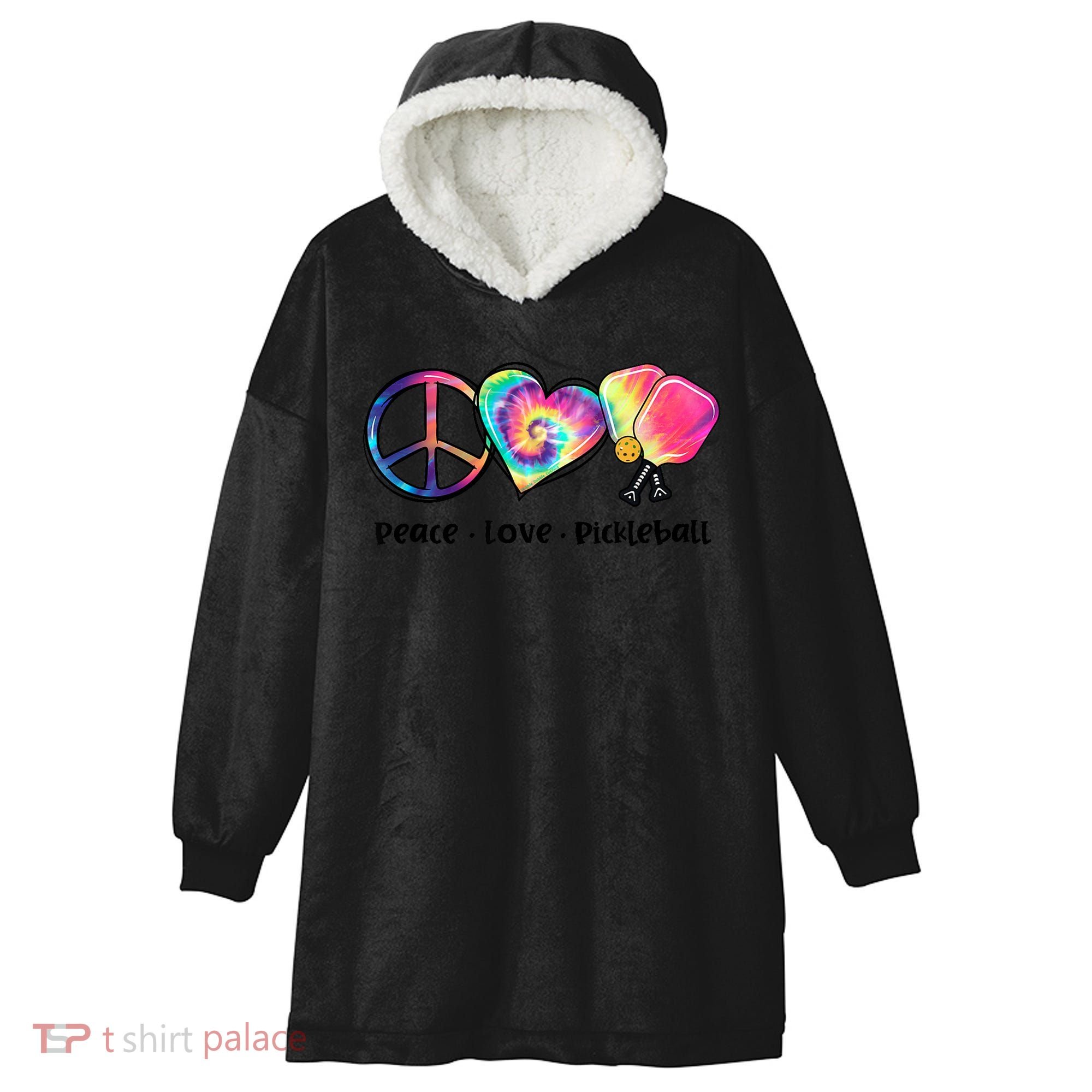Cute Pickleball Tie Dye Peace Love Pickleball Lovers Gift Ideas Hooded Wearable Blanket