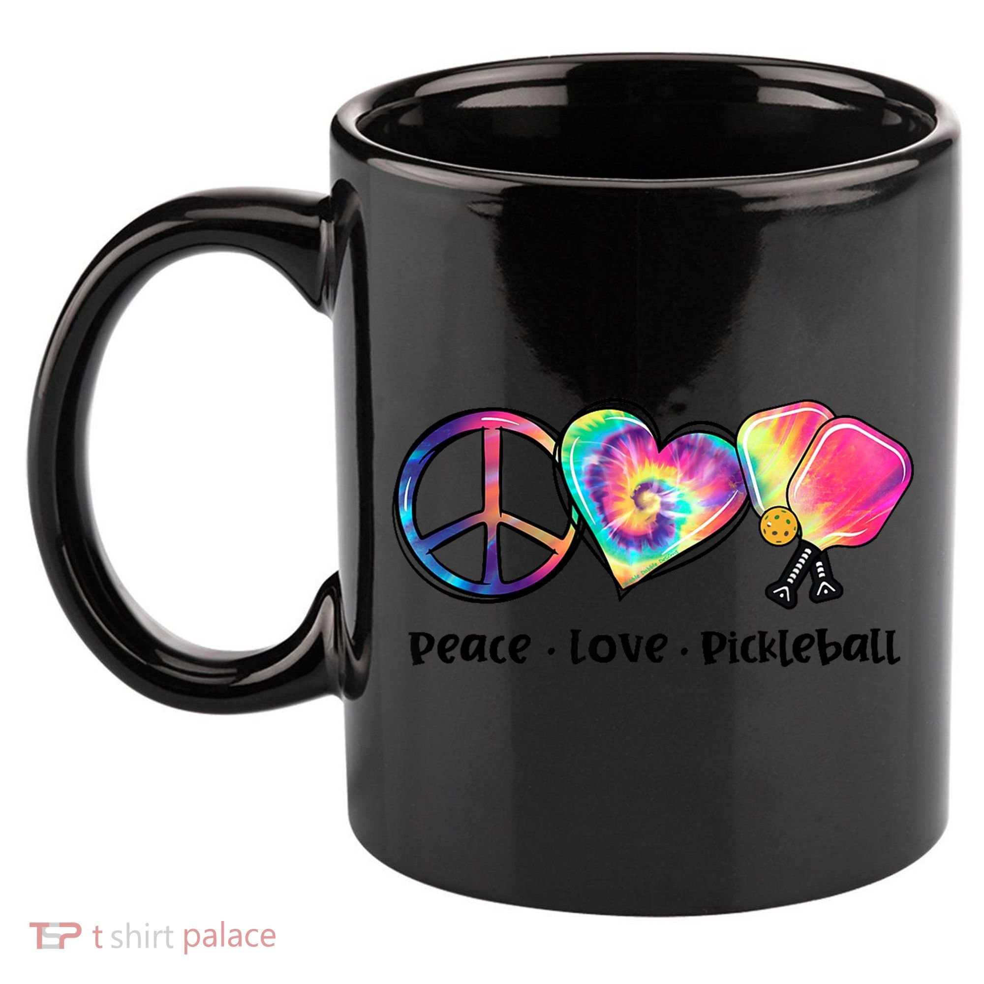 Cute Pickleball Tie Dye Peace Love Pickleball Lovers Gift Ideas 11oz C Handle Ceramic Mug