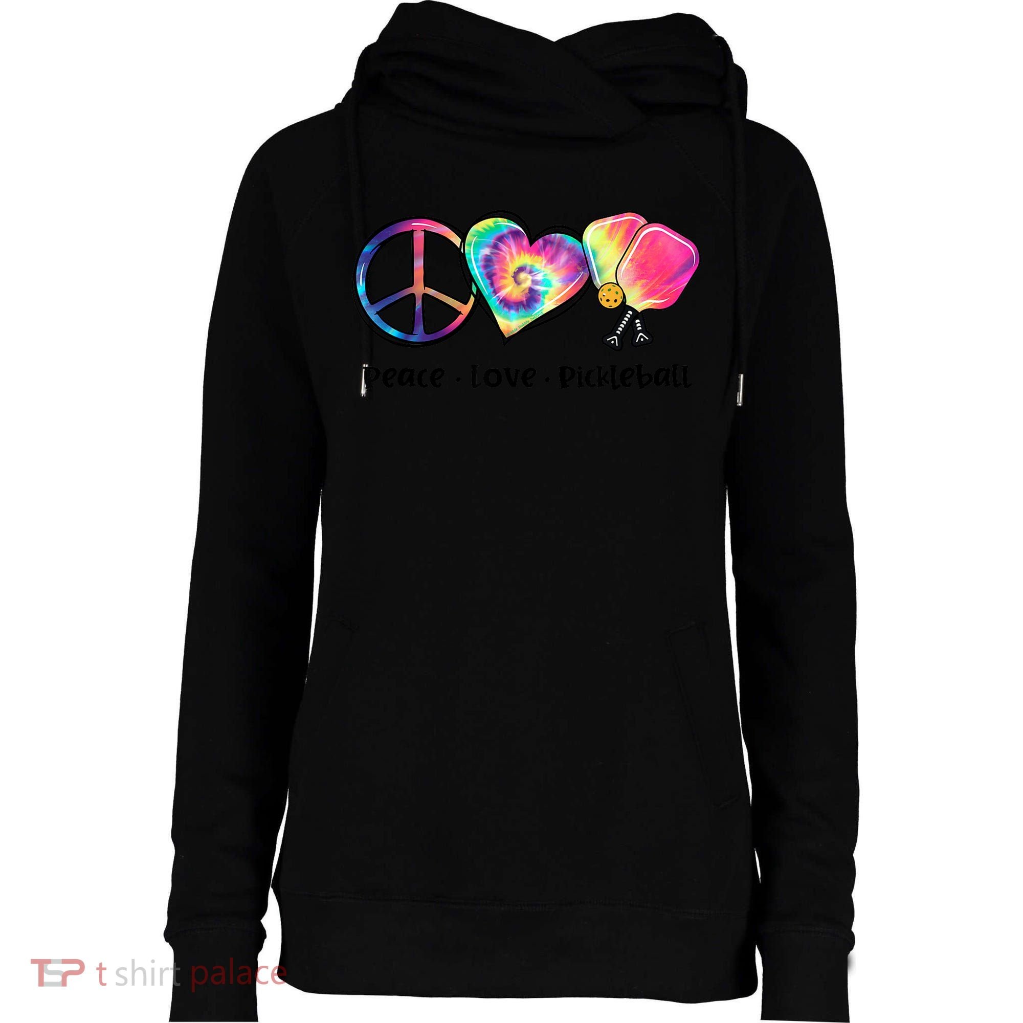 Cute Pickleball Tie Dye Peace Love Pickleball Lovers Gift Ideas Womens Funnel Neck Pullover Hood