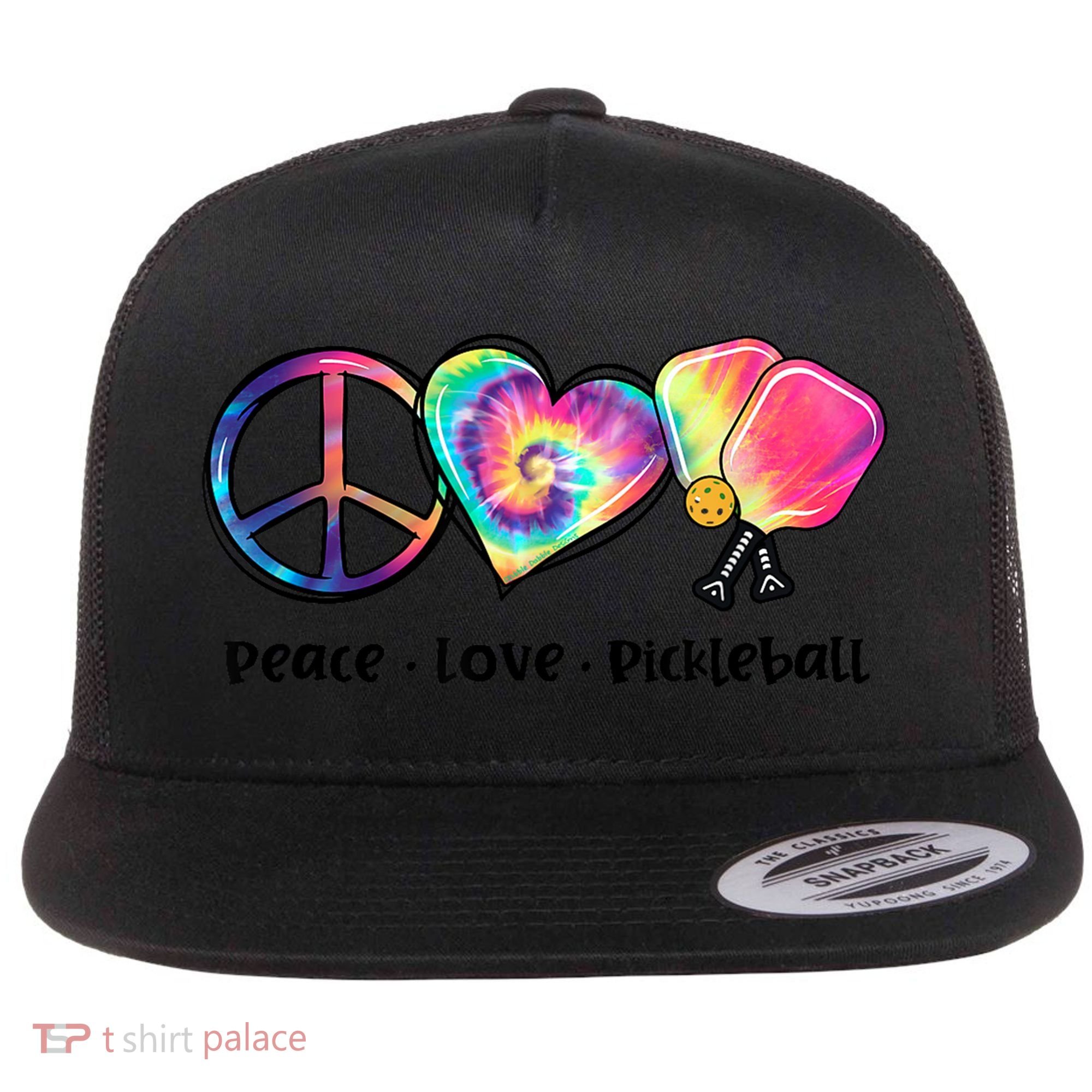 Cute Pickleball Tie Dye Peace Love Pickleball Lovers Gift Ideas Flat Bill Trucker Hat